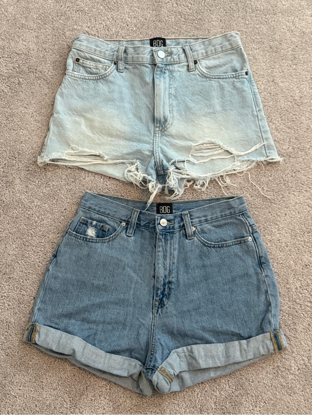 2 PAIR- BDG Women's Light & Medium Blue Denim Shorts - High Rise